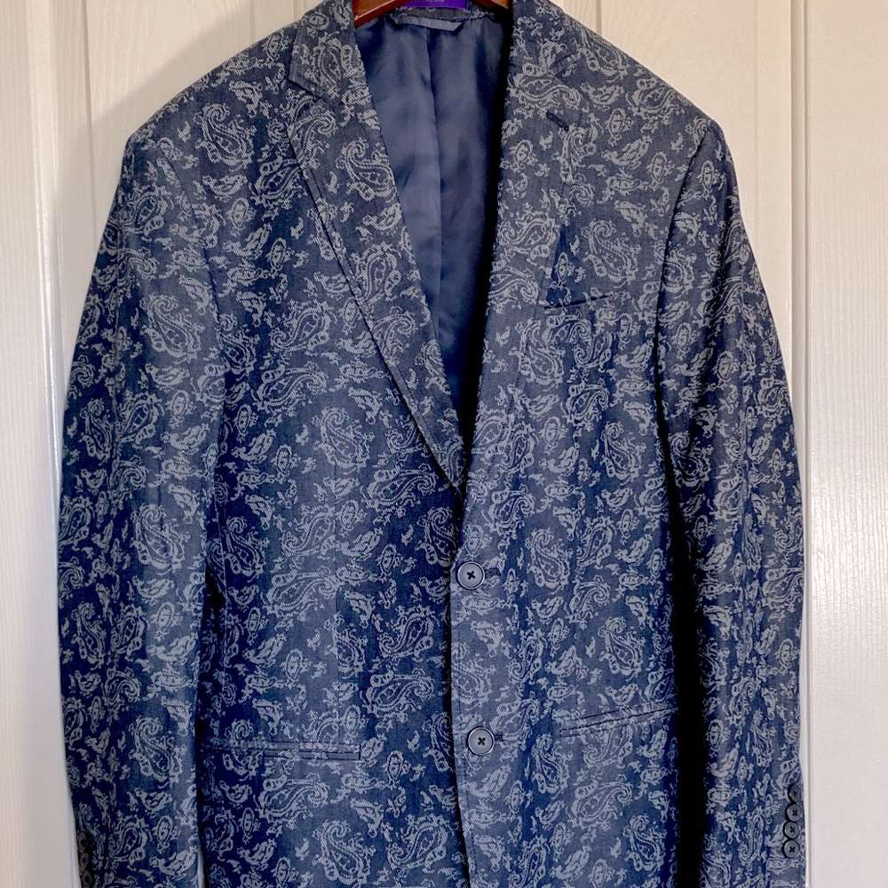 Tallia Blue Textured Paisley Cotton Blazer - Lined - Picture 4 of 14